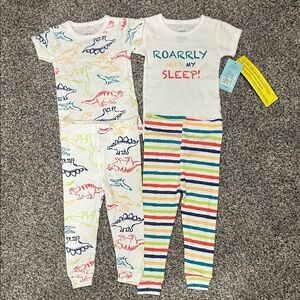 Carter's Dino and Stripe Pajama Set - White, Blue, Red, Green, Yellow